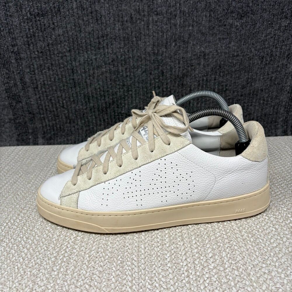 P448 John Low Top Leather Suede Sneakers Shoes White Cream Women’s 41 US 10 - Picture 3 of 8
